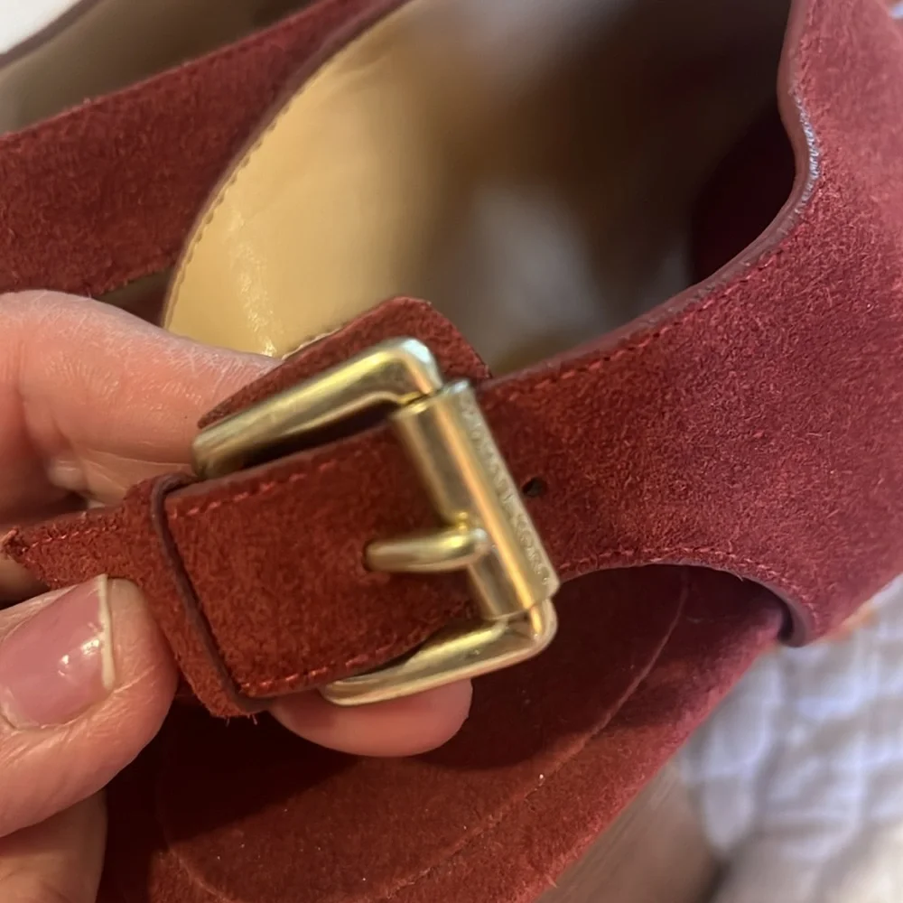 Michael Kors Rust Suede Peep-Toe Platform Slingback Heels